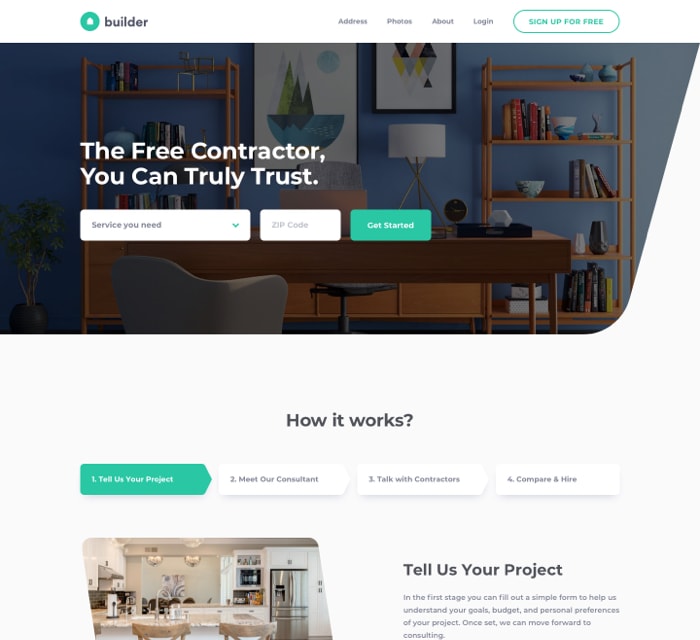 builder website home page